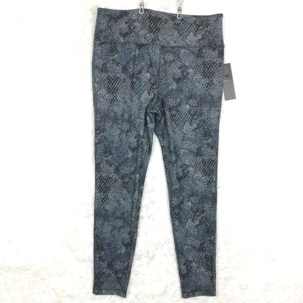Mono B Womens Pants Legging High Rise Snake Print Gray Pull On 1XL New